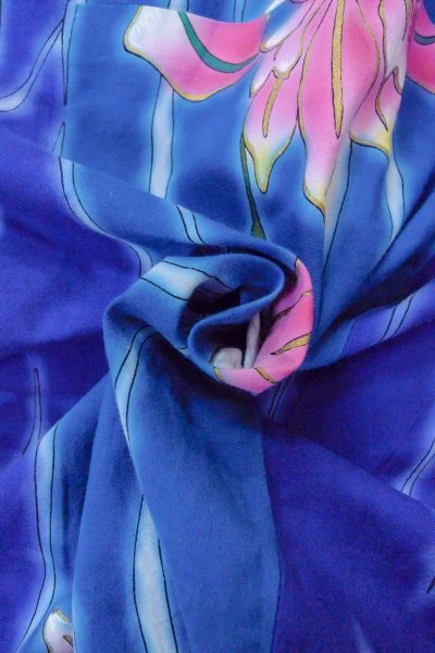 画像11: O0826O 女性用浴衣（海外製）  綿 青, あやめ 【中古】【USED】【リサイクル】 ★★★☆☆【O0826O】 (11)