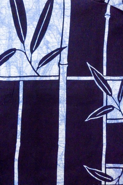 画像3: O0826P 女性用浴衣（日本製）  綿 深い藍, 笹 【中古】【USED】【リサイクル】 ★★★☆☆【O0826P】 (3)