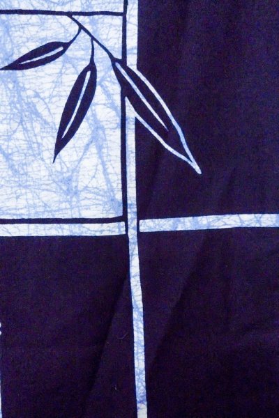 画像6: O0826P 女性用浴衣（日本製）  綿 深い藍, 笹 【中古】【USED】【リサイクル】 ★★★☆☆【O0826P】 (6)