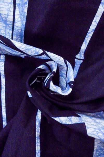 画像11: O0826P 女性用浴衣（日本製）  綿 深い藍, 笹 【中古】【USED】【リサイクル】 ★★★☆☆【O0826P】 (11)