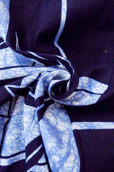 画像12: O0826P 女性用浴衣（日本製）  綿 深い藍, 笹 【中古】【USED】【リサイクル】 ★★★☆☆【O0826P】 (12)