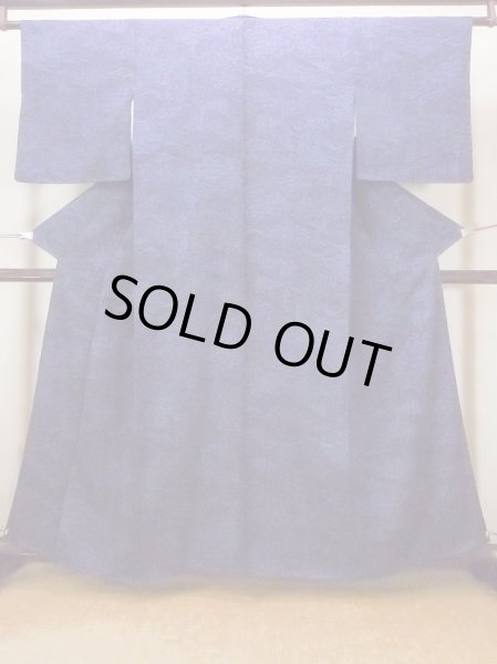 画像1: O0826S 女性用小紋  シルク（正絹） 藍, 笹 【中古】【USED】【リサイクル】 ★★★☆☆【O0826S】 (1)