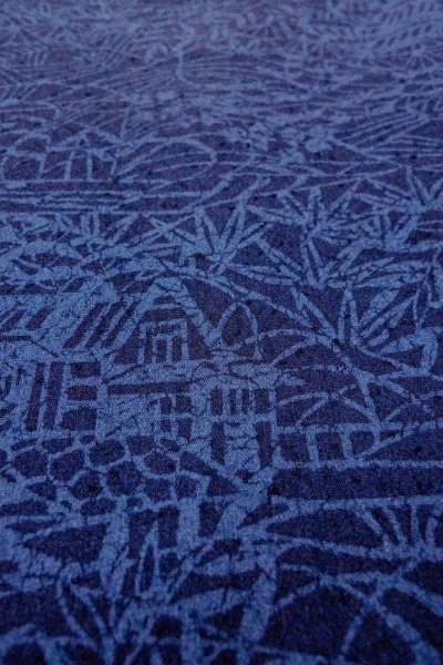 画像9: O0826S 女性用小紋  シルク（正絹） 藍, 笹 【中古】【USED】【リサイクル】 ★★★☆☆【O0826S】 (9)