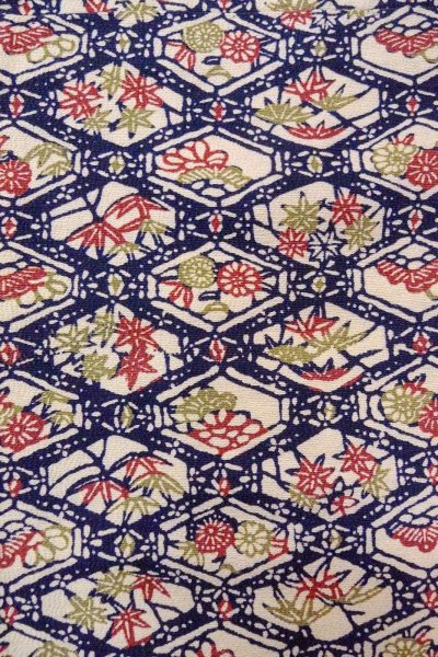 画像5: O0826T 女性用小紋  シルク（正絹） 深いマルチカラー, 花 【中古】【USED】【リサイクル】 ★★☆☆☆【O0826T】 (5)