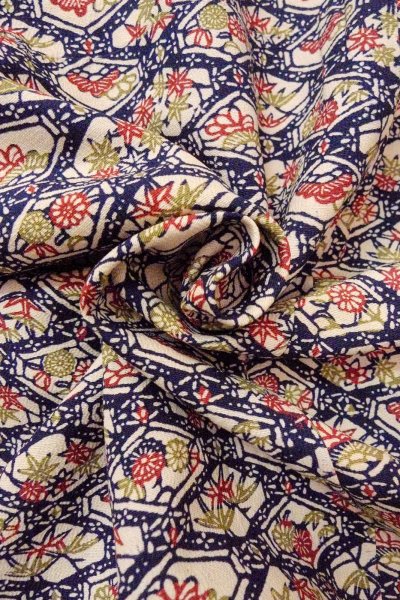 画像11: O0826T 女性用小紋  シルク（正絹） 深いマルチカラー, 花 【中古】【USED】【リサイクル】 ★★☆☆☆【O0826T】 (11)