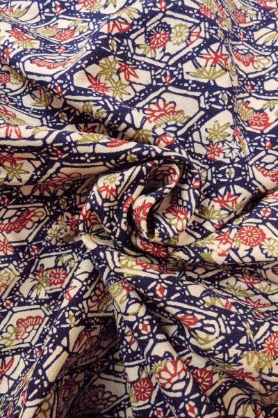 画像12: O0826T 女性用小紋  シルク（正絹） 深いマルチカラー, 花 【中古】【USED】【リサイクル】 ★★☆☆☆【O0826T】 (12)