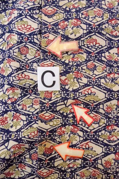 画像16: O0826T 女性用小紋  シルク（正絹） 深いマルチカラー, 花 【中古】【USED】【リサイクル】 ★★☆☆☆【O0826T】 (16)