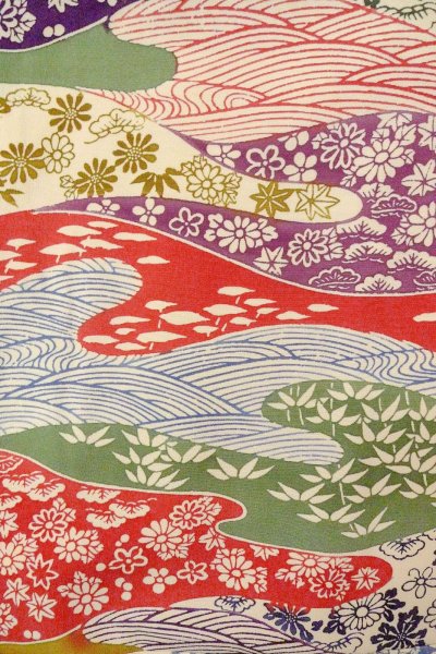 画像3: O0826U 女性用小紋  シルク（正絹） マルチカラー, 菊 【中古】【USED】【リサイクル】 ★★★☆☆【O0826U】 (3)