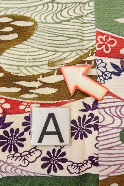 画像14: O0826U 女性用小紋  シルク（正絹） マルチカラー, 菊 【中古】【USED】【リサイクル】 ★★★☆☆【O0826U】 (14)