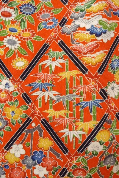画像6: O0826V 女性用小紋  シルク（正絹） 鮮やか橙色, ぼたん 【中古】【USED】【リサイクル】 ★★★★☆【O0826V】 (6)