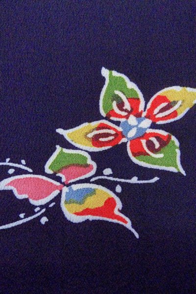 画像7: O0826W 女性用小紋  シルク（正絹） 深い藍, 花 【中古】【USED】【リサイクル】 ★★★☆☆【O0826W】 (7)