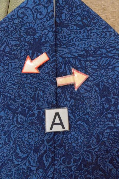 画像14: O0826X 女性用小紋  シルク（正絹） 藍, もみじ 【中古】【USED】【リサイクル】 ★★★☆☆【O0826X】 (14)