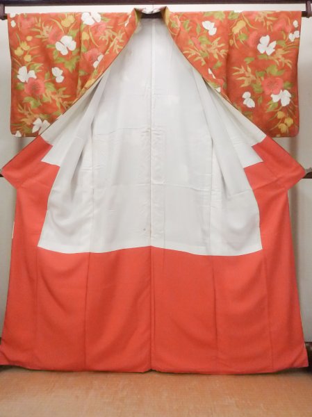 画像2: O0826Y 女性用小紋  シルク（正絹） 茶色, 花 【中古】【USED】【リサイクル】 ★★★☆☆【O0826Y】 (2)