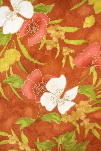 画像3: O0826Y 女性用小紋  シルク（正絹） 茶色, 花 【中古】【USED】【リサイクル】 ★★★☆☆【O0826Y】 (3)