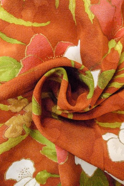 画像12: O0826Y 女性用小紋  シルク（正絹） 茶色, 花 【中古】【USED】【リサイクル】 ★★★☆☆【O0826Y】 (12)