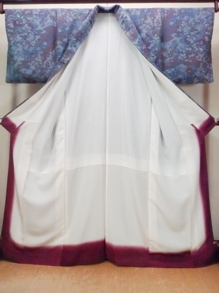 画像2: O0826Z 女性用小紋  シルク（正絹） 灰色がかった紫色, ぼたん 【中古】【USED】【リサイクル】 ★★★★☆【O0826Z】 (2)