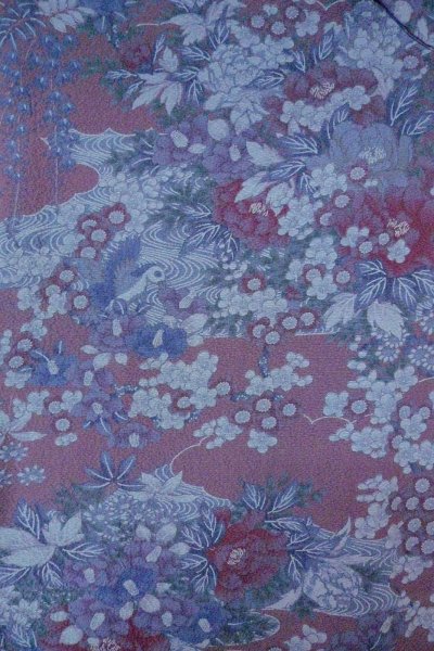 画像3: O0826Z 女性用小紋  シルク（正絹） 灰色がかった紫色, ぼたん 【中古】【USED】【リサイクル】 ★★★★☆【O0826Z】 (3)