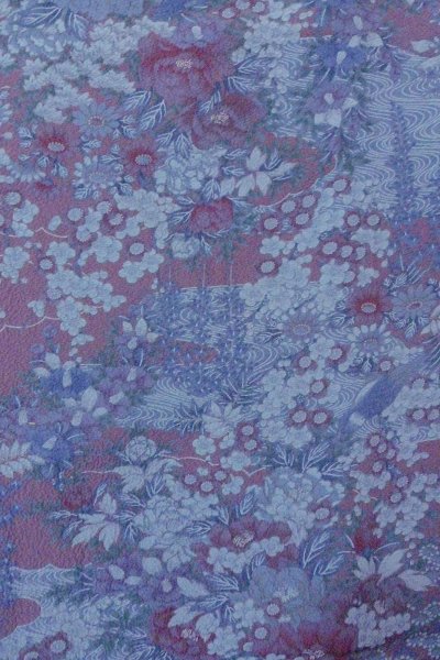 画像4: O0826Z 女性用小紋  シルク（正絹） 灰色がかった紫色, ぼたん 【中古】【USED】【リサイクル】 ★★★★☆【O0826Z】 (4)