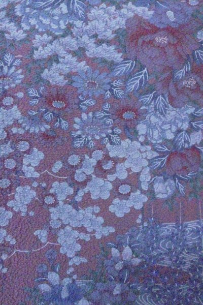 画像6: O0826Z 女性用小紋  シルク（正絹） 灰色がかった紫色, ぼたん 【中古】【USED】【リサイクル】 ★★★★☆【O0826Z】 (6)