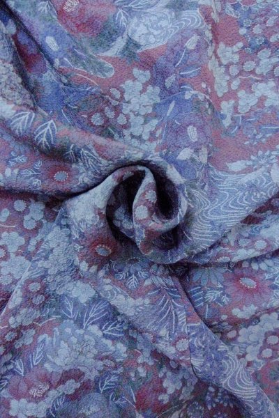 画像11: O0826Z 女性用小紋  シルク（正絹） 灰色がかった紫色, ぼたん 【中古】【USED】【リサイクル】 ★★★★☆【O0826Z】 (11)