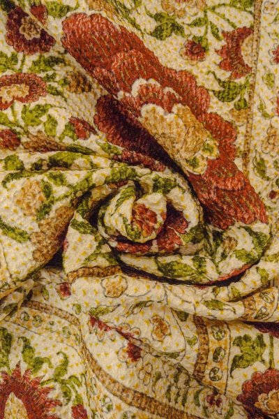 画像12: O0827D 女性用小紋  シルク（正絹） アイボリー, 唐花 【中古】【USED】【リサイクル】 ★★★★☆【O0827D】 (12)