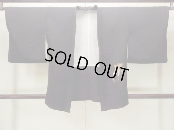 画像1: O0902A 女性用羽織  シルク（正絹） 黒, 御所車 【中古】【USED】【リサイクル】 ★★★☆☆【O0902A】 (1)