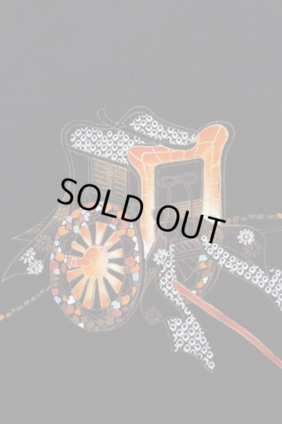 画像5: O0902A 女性用羽織  シルク（正絹） 黒, 御所車 【中古】【USED】【リサイクル】 ★★★☆☆【O0902A】 (5)