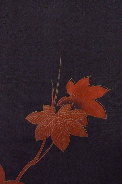 画像6: O0902B 女性用羽織  シルク（正絹） 黒, もみじ 【中古】【USED】【リサイクル】 ★★★☆☆【O0902B】 (6)