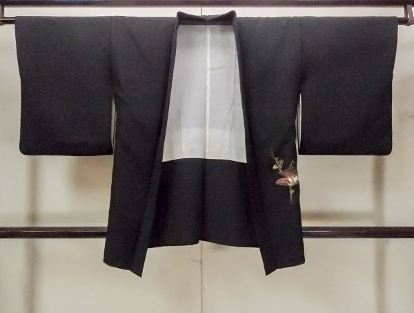 画像1: O0902H 女性用羽織  化繊 黒, 花 【中古】【USED】【リサイクル】 ★★★☆☆【O0902H】 (1)