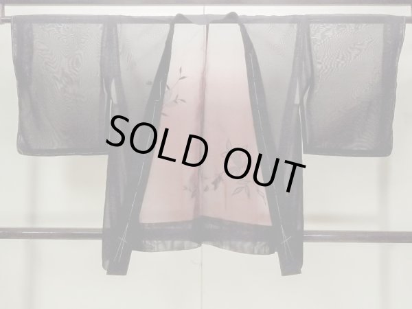 画像1: O0909C 女性用羽織  シルク（正絹） 黒, 花 【中古】【USED】【リサイクル】 ★★★★☆【O0909C】 (1)