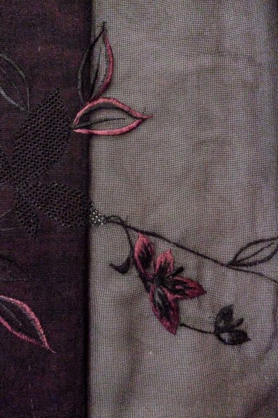 画像4: O0909C 女性用羽織  シルク（正絹） 黒, 花 【中古】【USED】【リサイクル】 ★★★★☆【O0909C】 (4)