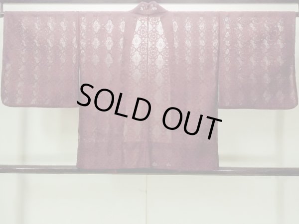 画像2: O0909L 女性用羽織  化繊 深い赤色, 花 【中古】【USED】【リサイクル】 ★★★☆☆【O0909L】 (2)