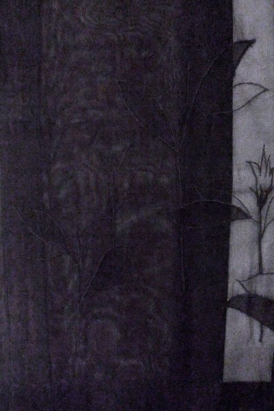 画像4: O0909N 女性用羽織  シルク（正絹） 黒, りんどう 【中古】【USED】【リサイクル】 ★☆☆☆☆【O0909N】 (4)