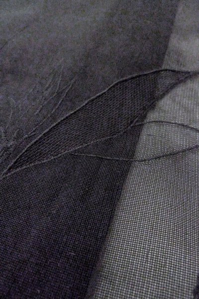 画像8: O0909N 女性用羽織  シルク（正絹） 黒, りんどう 【中古】【USED】【リサイクル】 ★☆☆☆☆【O0909N】 (8)