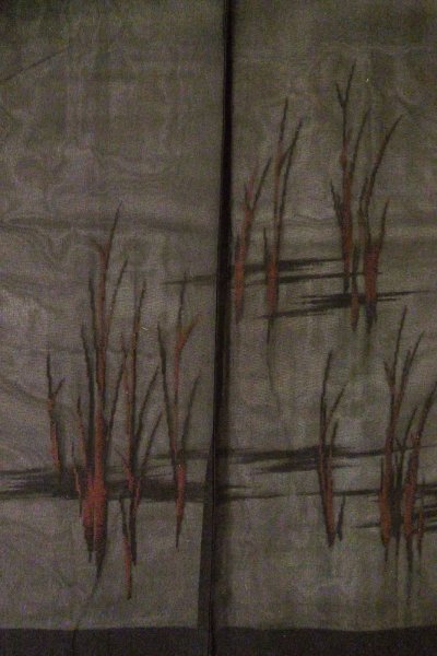 画像3: O0910A 女性用羽織  シルク（正絹） 黒, 草 【中古】【USED】【リサイクル】 ★★★☆☆【O0910A】 (3)