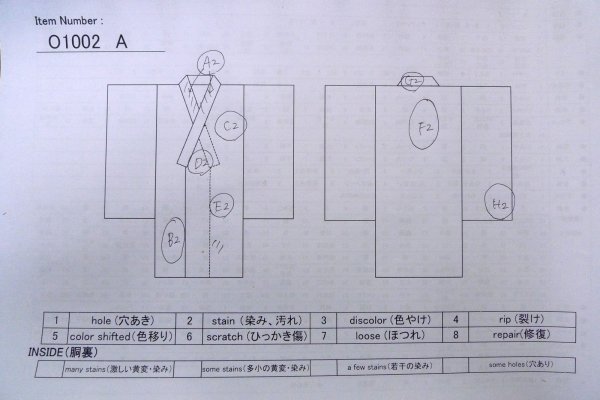 画像13: O1002A 女性用 単衣   シルク（正絹） 灰色がかった水色,  藤 【中古】【USED】【リサイクル】 ★★☆☆☆【O1002A】 (13)