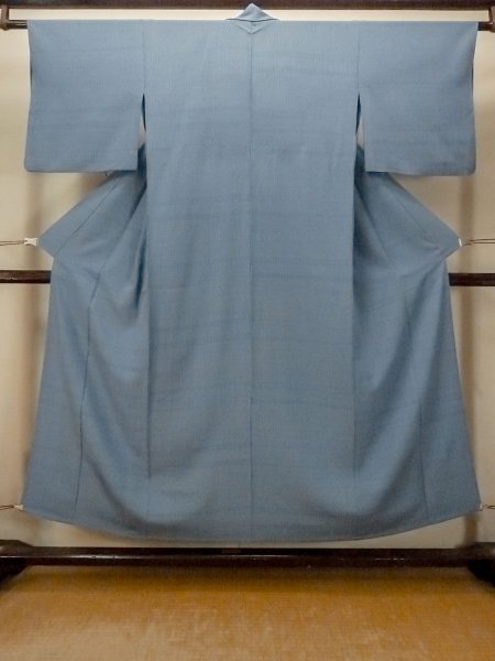 画像1: O1002B 女性用 単衣   シルク（正絹） 灰色がかった青,  縞 【中古】【USED】【リサイクル】 ★★★☆☆【O1002B】 (1)