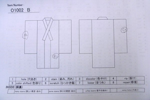 画像13: O1002B 女性用 単衣   シルク（正絹） 灰色がかった青,  縞 【中古】【USED】【リサイクル】 ★★★☆☆【O1002B】 (13)