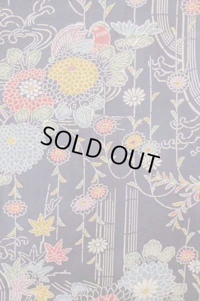 画像3: O1002C 女性用 単衣   シルク（正絹） 藍,  菊 【中古】【USED】【リサイクル】 ★★★☆☆【O1002C】 (3)