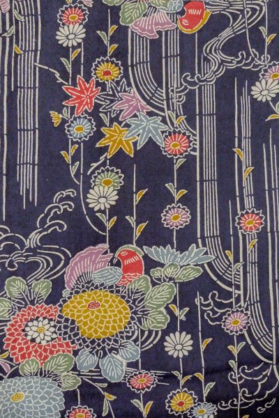 画像4: O1002C 女性用 単衣   シルク（正絹） 藍,  菊 【中古】【USED】【リサイクル】 ★★★☆☆【O1002C】 (4)