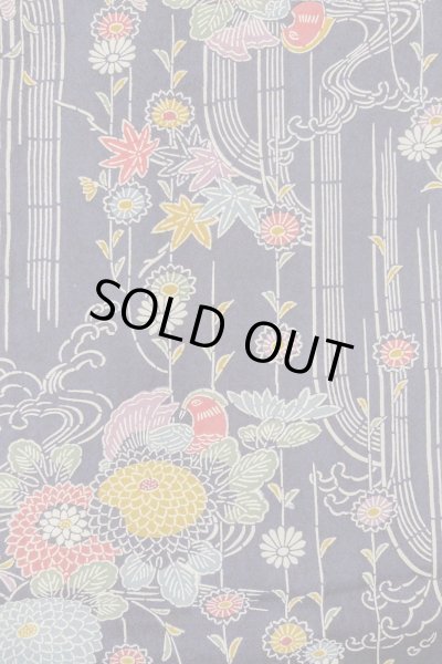 画像4: O1002C 女性用 単衣   シルク（正絹） 藍,  菊 【中古】【USED】【リサイクル】 ★★★☆☆【O1002C】 (4)