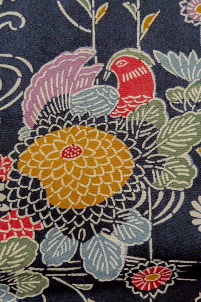 画像5: O1002C 女性用 単衣   シルク（正絹） 藍,  菊 【中古】【USED】【リサイクル】 ★★★☆☆【O1002C】 (5)