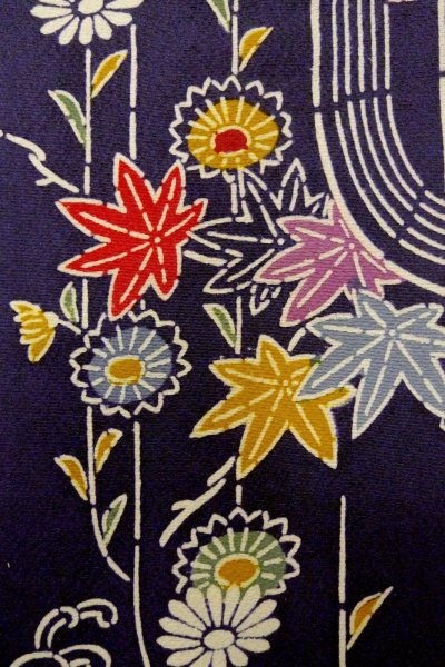 画像6: O1002C 女性用 単衣   シルク（正絹） 藍,  菊 【中古】【USED】【リサイクル】 ★★★☆☆【O1002C】 (6)