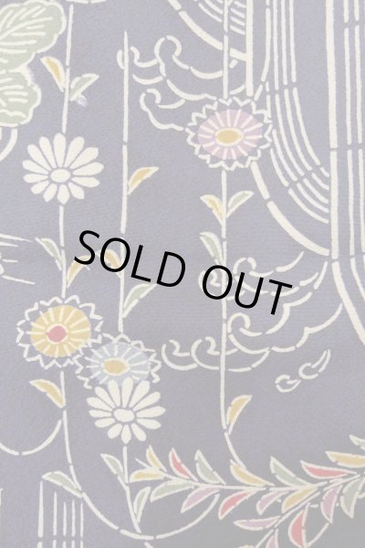 画像7: O1002C 女性用 単衣   シルク（正絹） 藍,  菊 【中古】【USED】【リサイクル】 ★★★☆☆【O1002C】 (7)