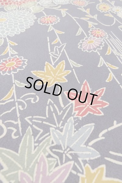 画像8: O1002C 女性用 単衣   シルク（正絹） 藍,  菊 【中古】【USED】【リサイクル】 ★★★☆☆【O1002C】 (8)