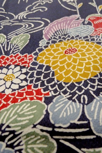 画像9: O1002C 女性用 単衣   シルク（正絹） 藍,  菊 【中古】【USED】【リサイクル】 ★★★☆☆【O1002C】 (9)