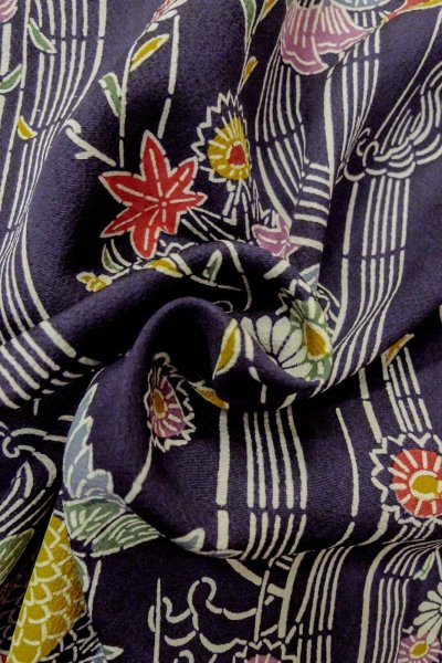 画像11: O1002C 女性用 単衣   シルク（正絹） 藍,  菊 【中古】【USED】【リサイクル】 ★★★☆☆【O1002C】 (11)