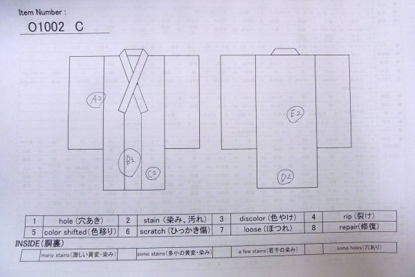 画像13: O1002C 女性用 単衣   シルク（正絹） 藍,  菊 【中古】【USED】【リサイクル】 ★★★☆☆【O1002C】 (13)