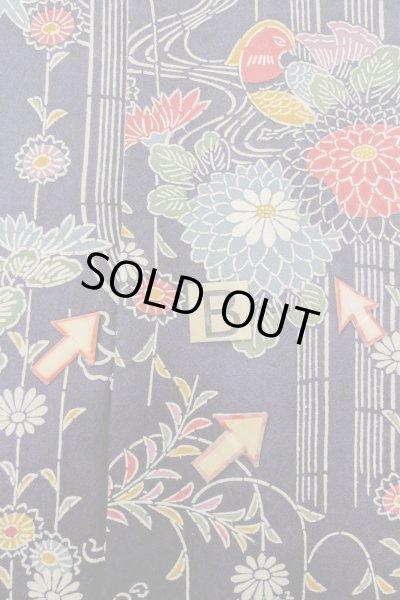 画像15: O1002C 女性用 単衣   シルク（正絹） 藍,  菊 【中古】【USED】【リサイクル】 ★★★☆☆【O1002C】 (15)