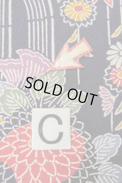 画像16: O1002C 女性用 単衣   シルク（正絹） 藍,  菊 【中古】【USED】【リサイクル】 ★★★☆☆【O1002C】 (16)